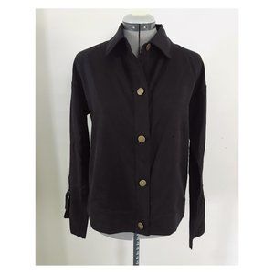 Three Dots Black Tencel Button Down Grommet Tie Wrist Blouse Sz S
